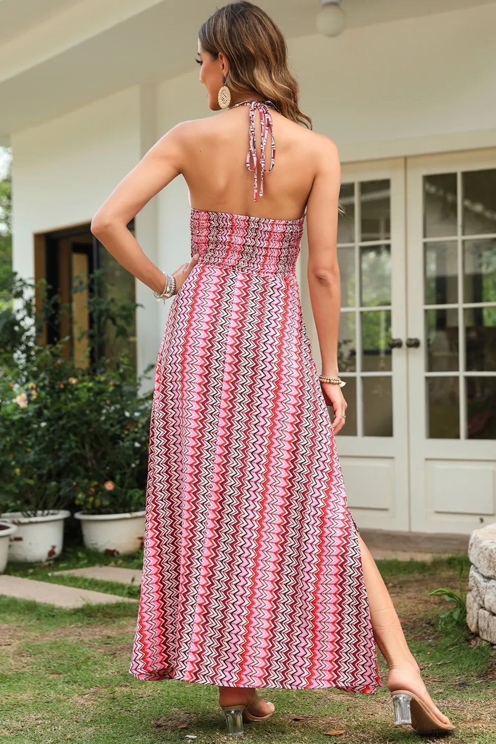 Side Slit Halter Neck Dress
