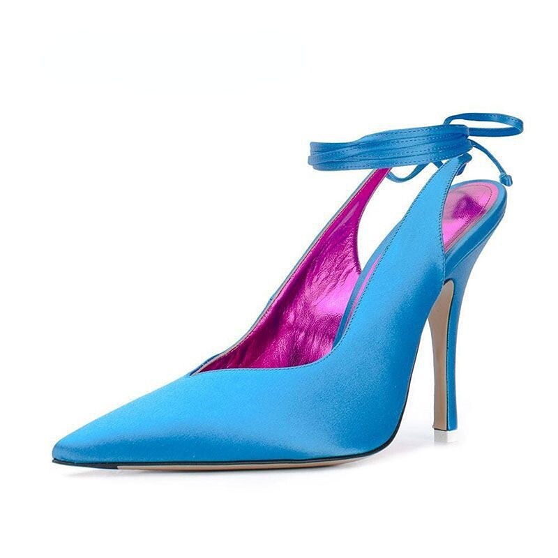 Lace-Up Rome Silk Pointed Toe High Heels