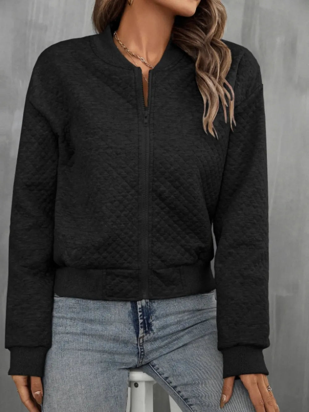 Zip Up Long Sleeve Bomber Jacket