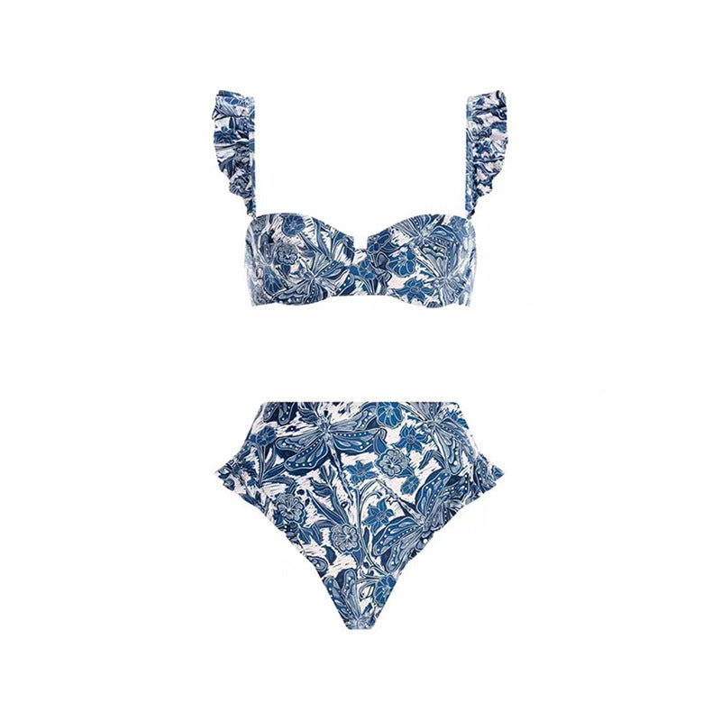 French Split Flared Strap Swimsuit Set