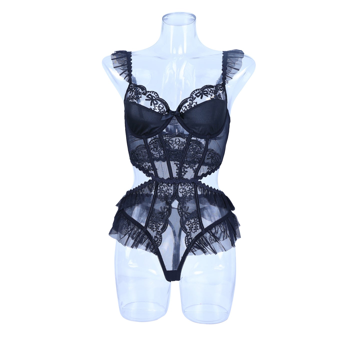 Mesh Lace Patchwork Lingerie Jumpsuit