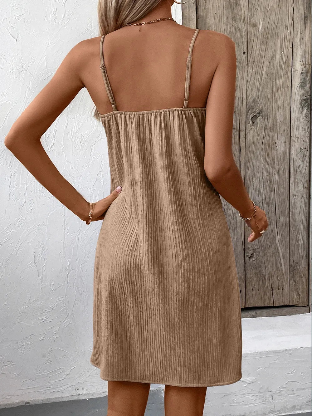 Ivy Lane Textured V-Neck Mini Cami Dress