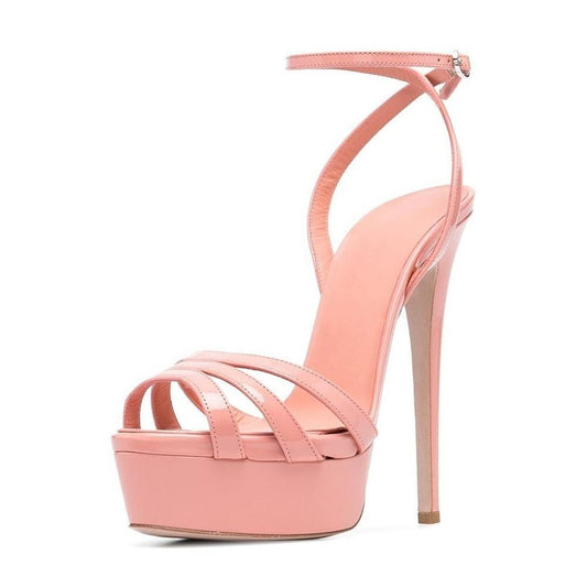 Round Toe Ankle Buckle Platform High Heels