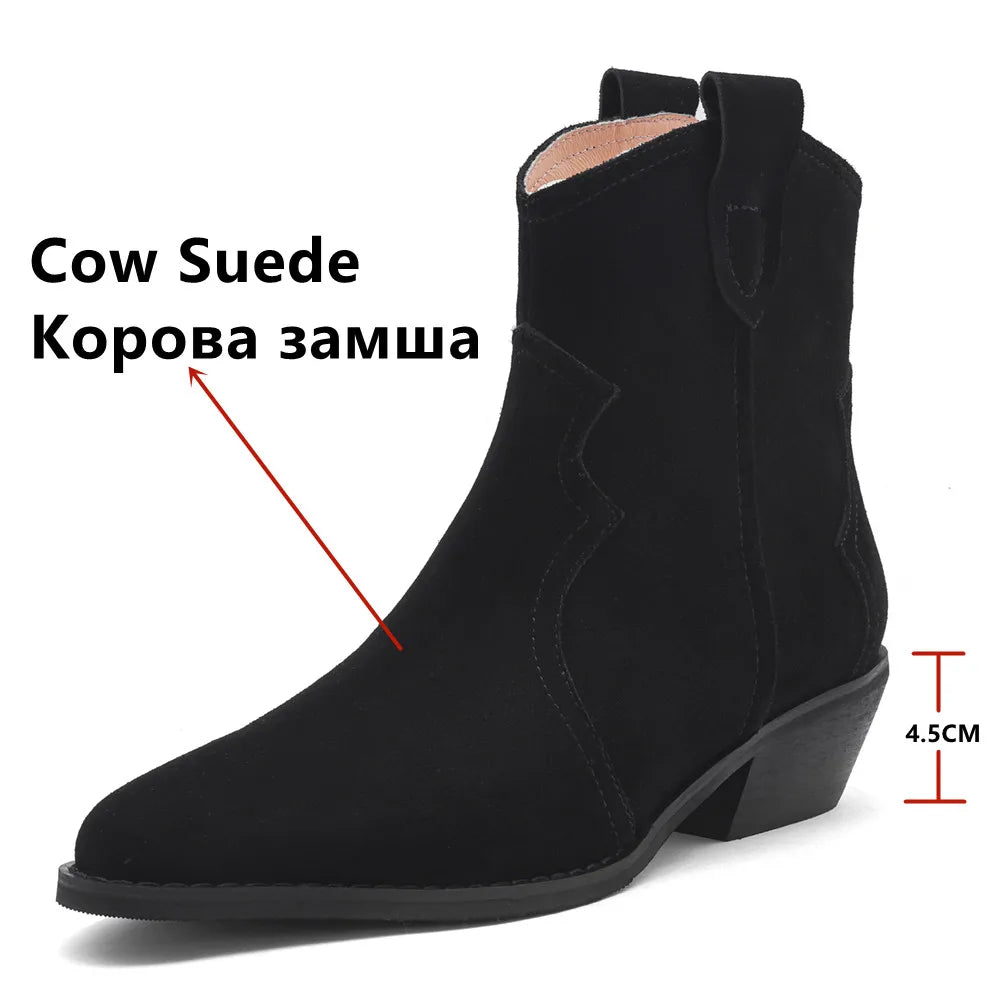 Suede Thick Heel Ankle Cowboy Boots