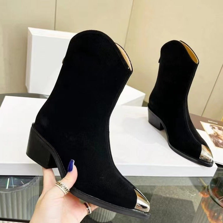Suede Metal Toe Back Zip Chelsea Boots