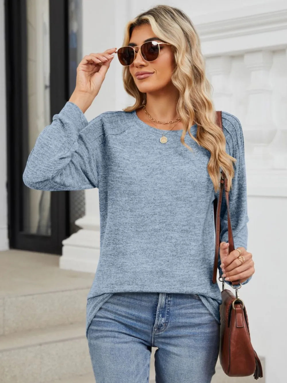 Round Neck Loose Drawstring Sweater