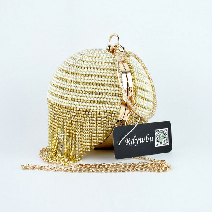 Diamond Tassel Pearl Beaded Clutch