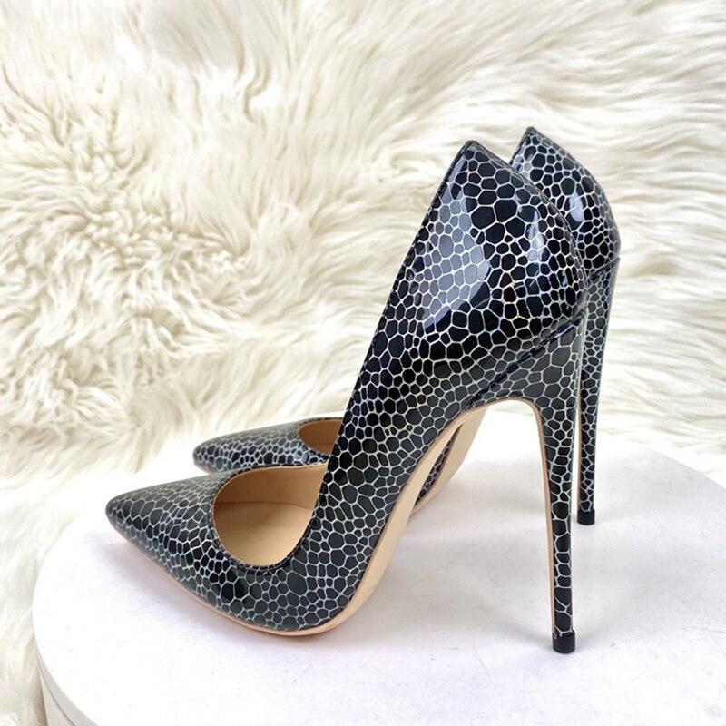 Tikicup Black Geometry Pattern Print Pointy Toe High Heel