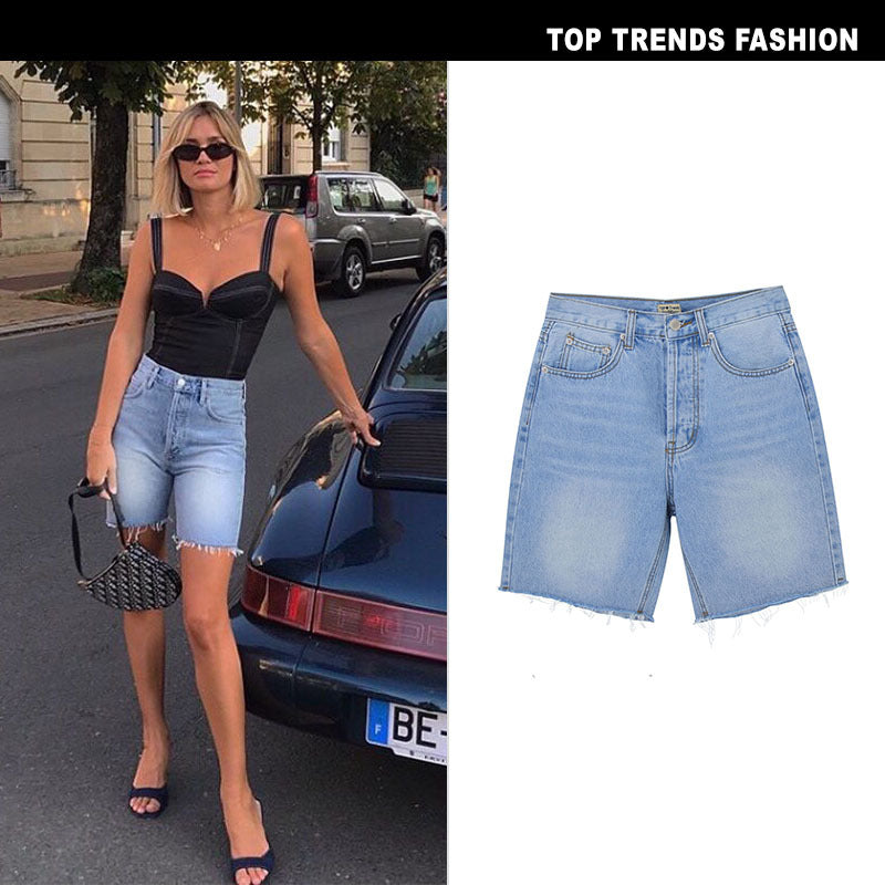 High Waist Denim Five Points No Stretch Jean Shorts