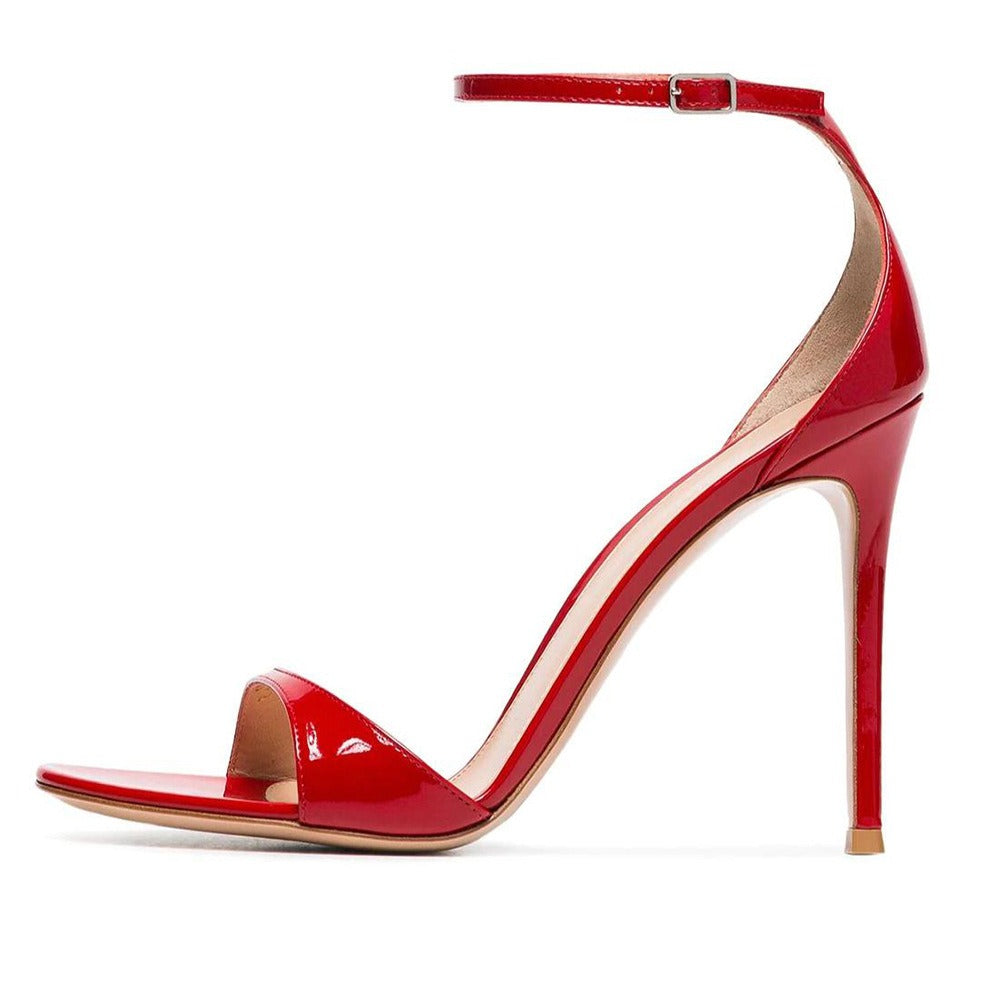 Red Lacquer Ankle Strap Leather Heels