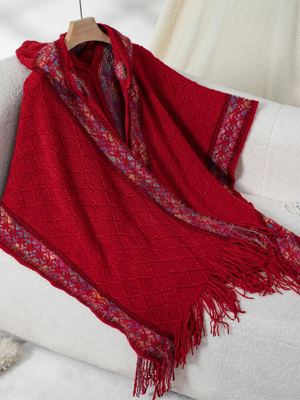 Hooded Tassel Cloak Sweater Shawl