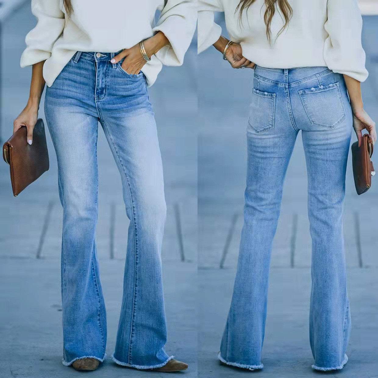 High Waist Elastic Flared Jeans