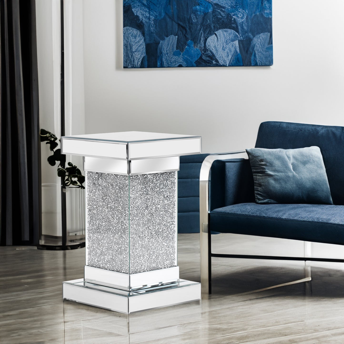 U-Can 11.8-inch Silver Square Mirror End Table with LED lights