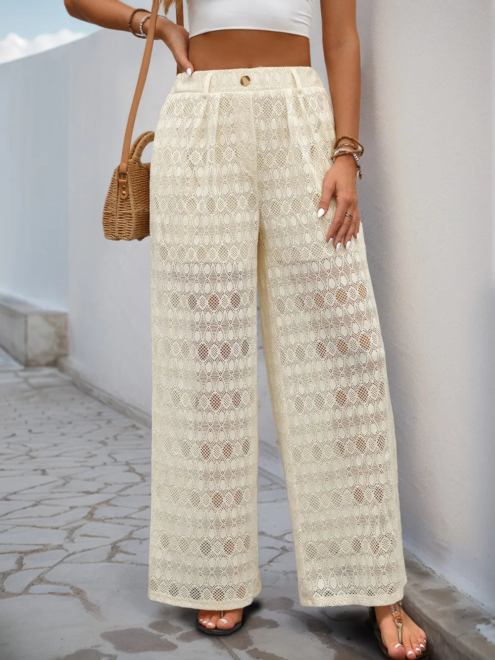 High Waisted Lace Wide Leg Pants