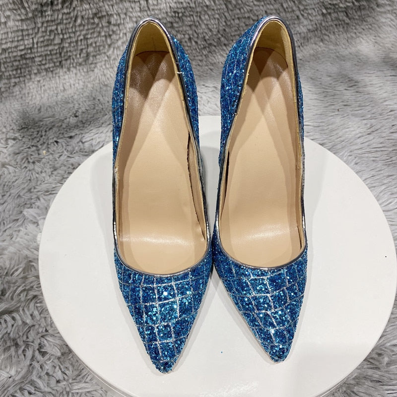 Sequins Croc Print Pointy Toe High Heels