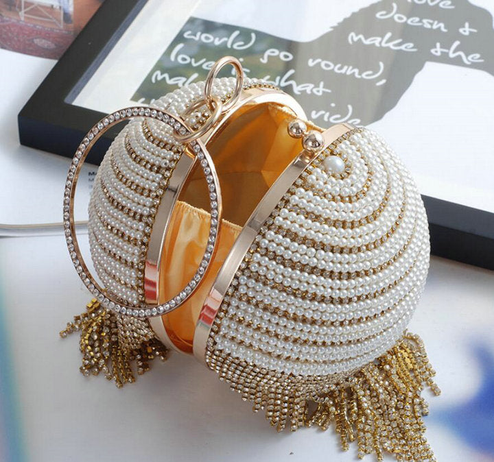 Diamond Tassel Pearl Beaded Clutch