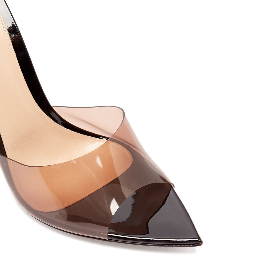 Black Pointed Fish Beak Transparent Slim High Heels