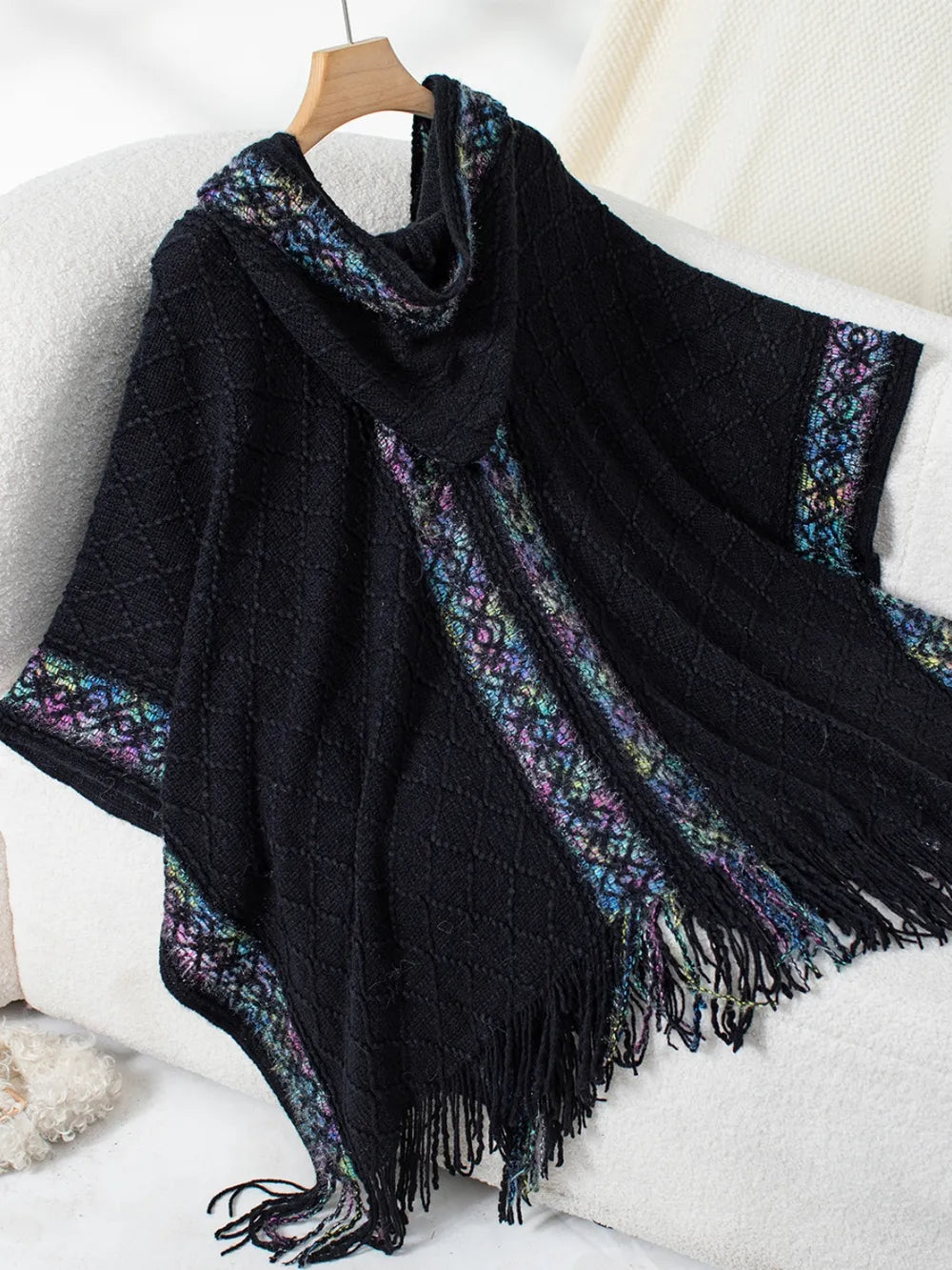 Hooded Tassel Cloak Sweater Shawl