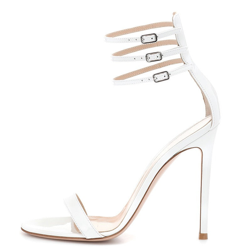 Triple Ankle Strap Metal Buckle High Heels