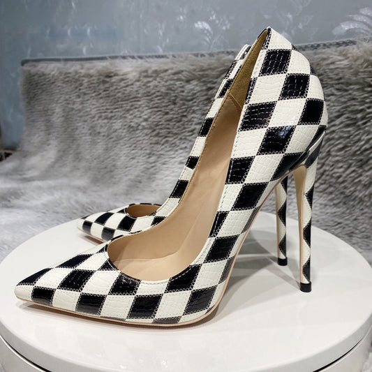 Tikicup Checkered Pointy Toe Stiletto High Heels