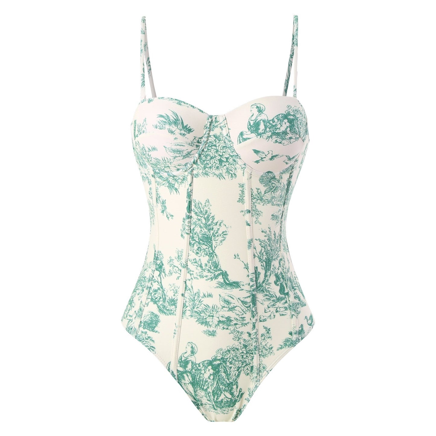 Floral One-Piece Spaghetti Strap Swimsuit Set