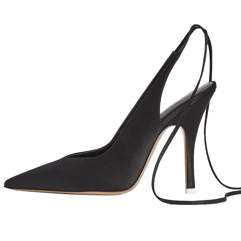 Lace-Up Rome Silk Pointed Toe High Heels