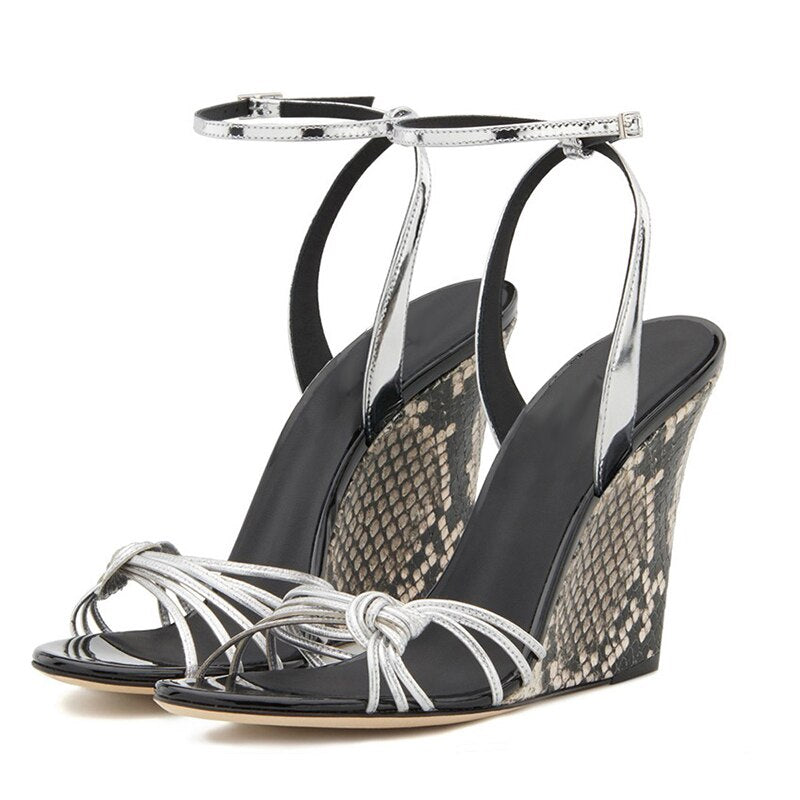 Ankle Strap Snakeskin Wedge Sandals