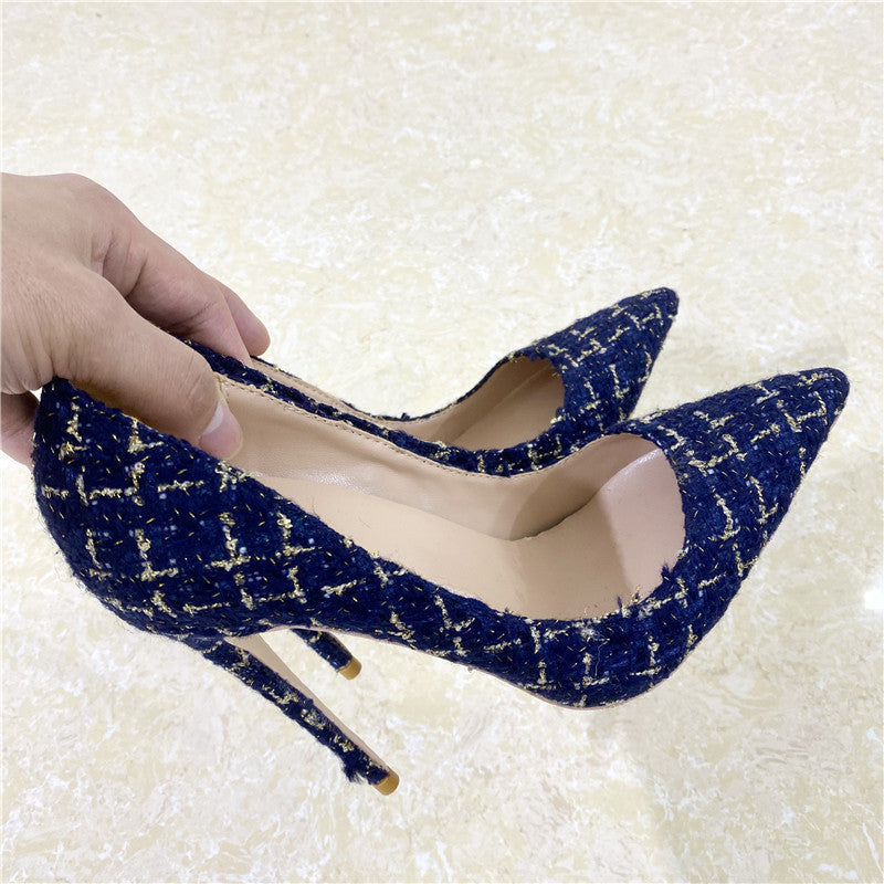 Woven Pointed Toe Stiletto High Heels