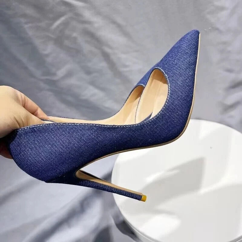 Navy Blue Denim High Heels