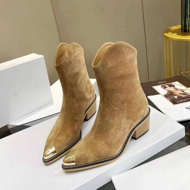 Suede Metal Toe Back Zip Chelsea Boots