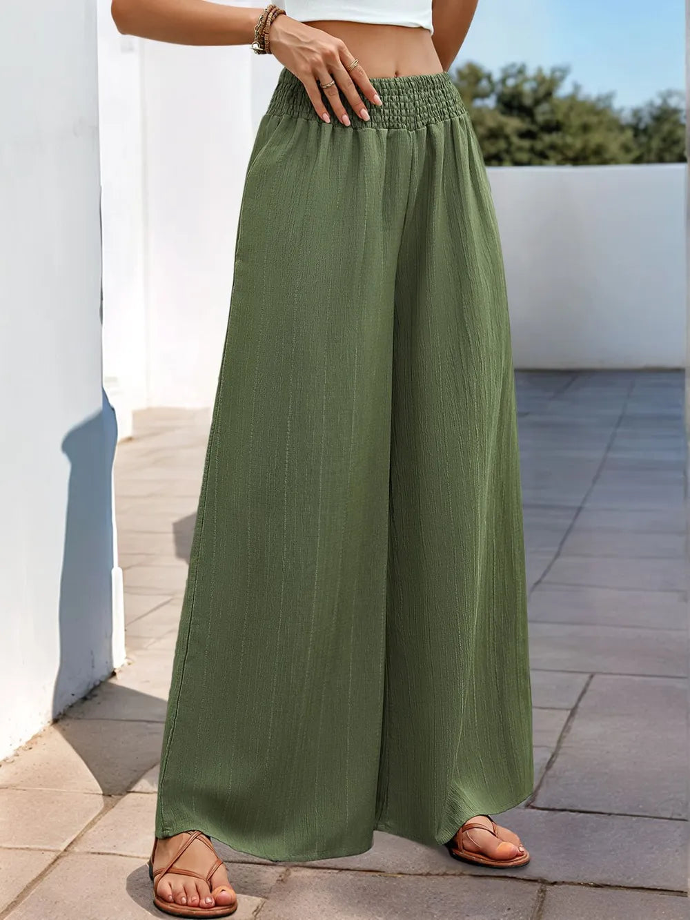 Smocked Wide Leg Pants