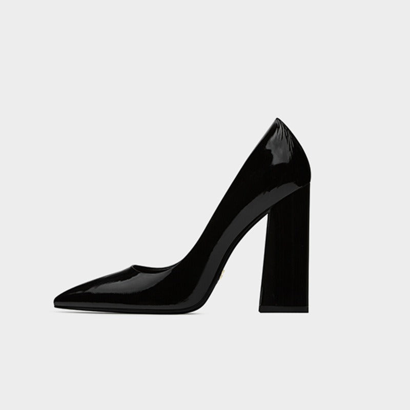 Thick Heeled Patent Leather High Heels