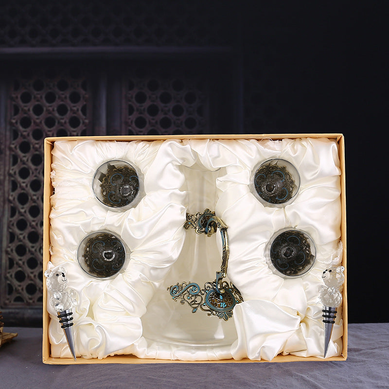 Red Wine Crystal Glass High Footed Cup Decanter Set