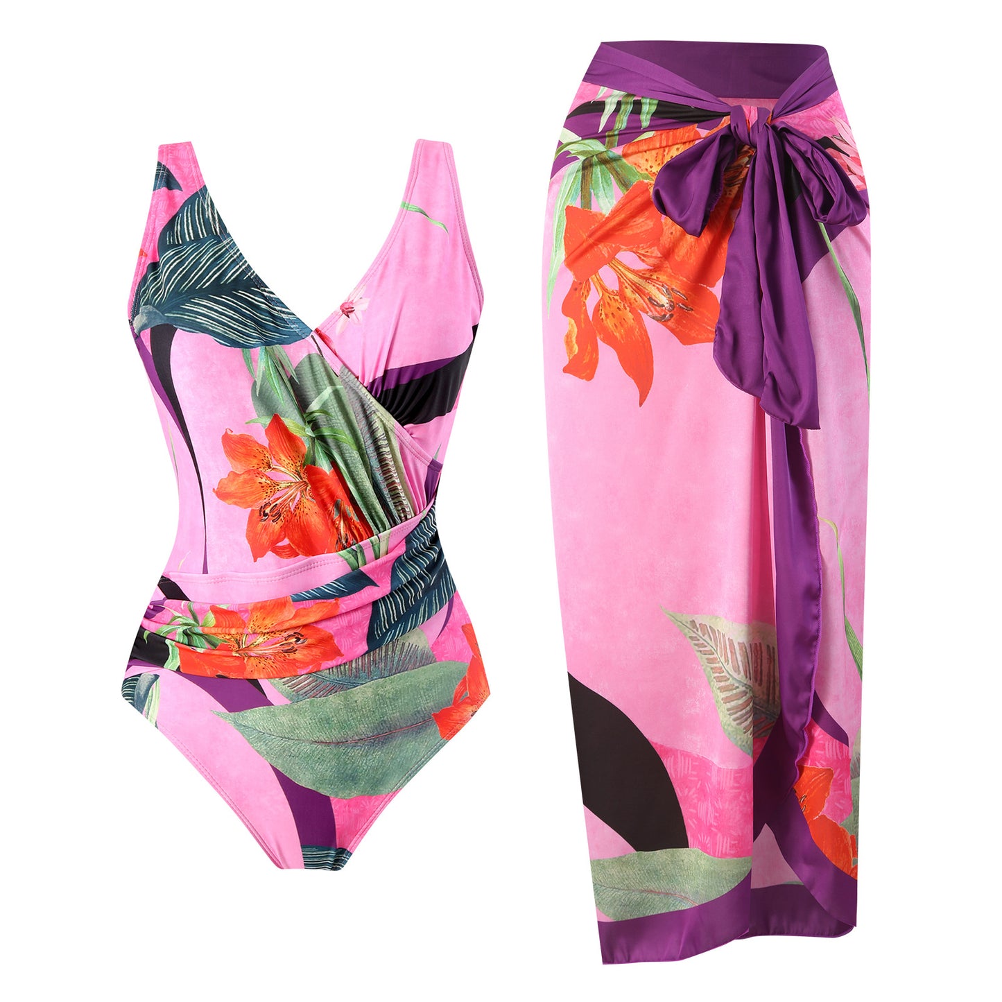 Floral Retro Conjoined Bikini Set
