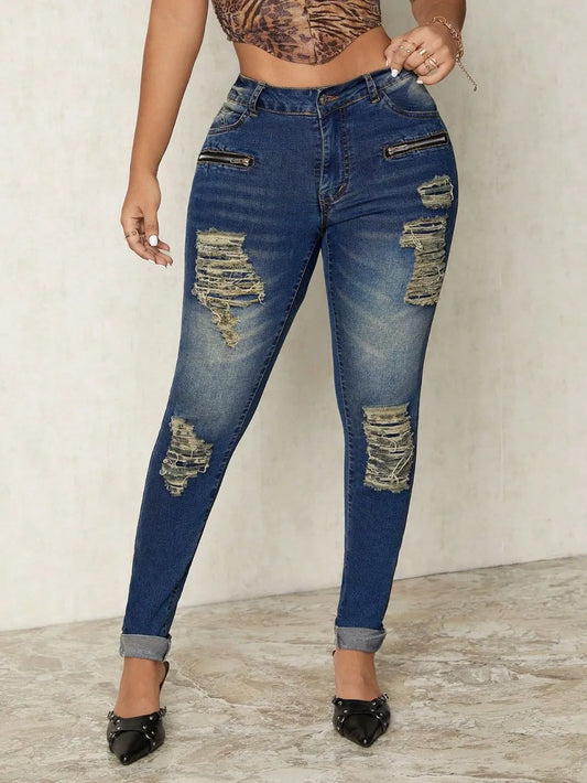 Distressed Skinny Blue Jeans