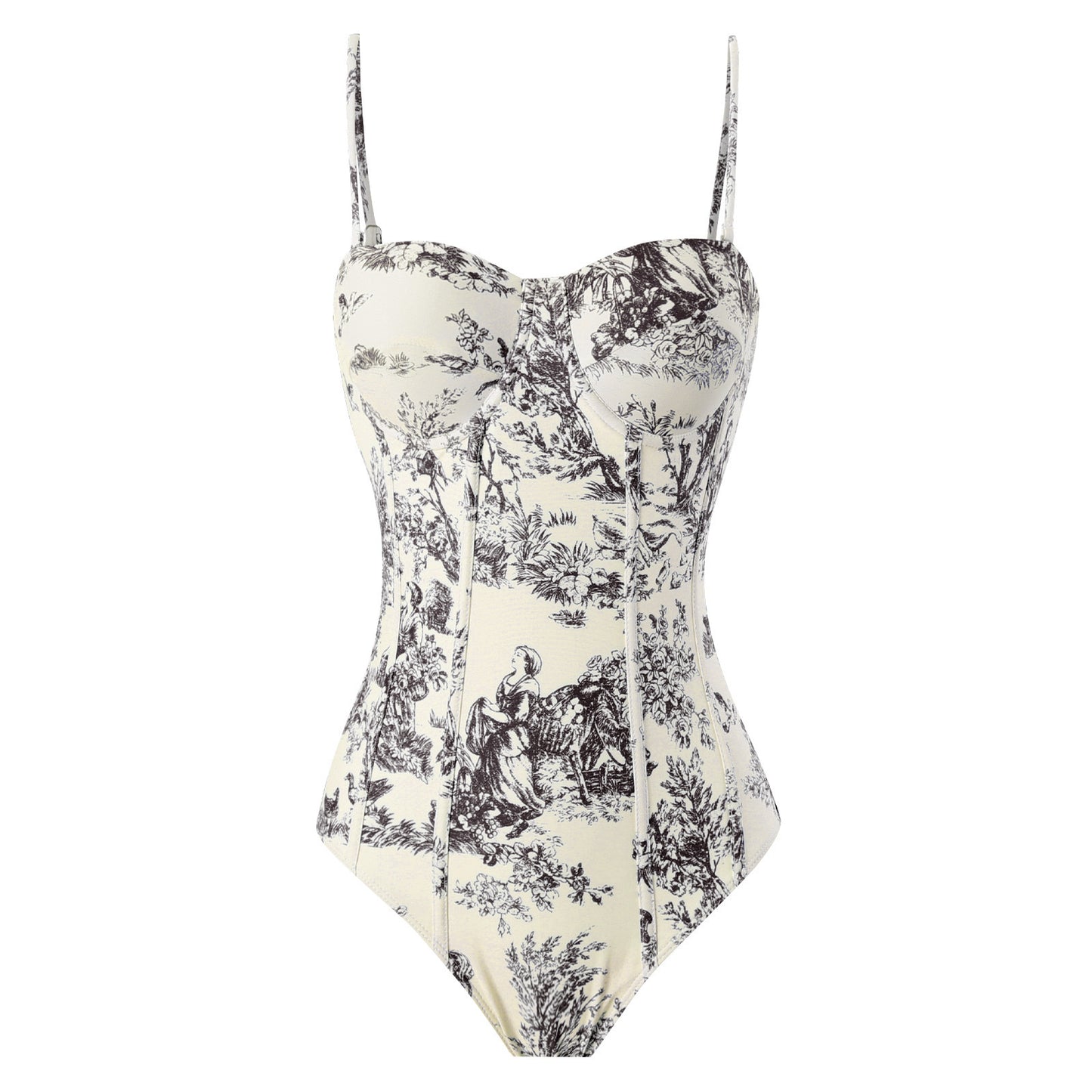 Floral One-Piece Spaghetti Strap Swimsuit Set