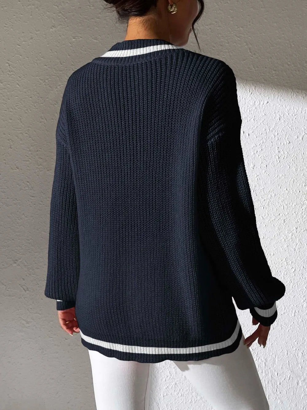 Striped Collar V-neck Sweater