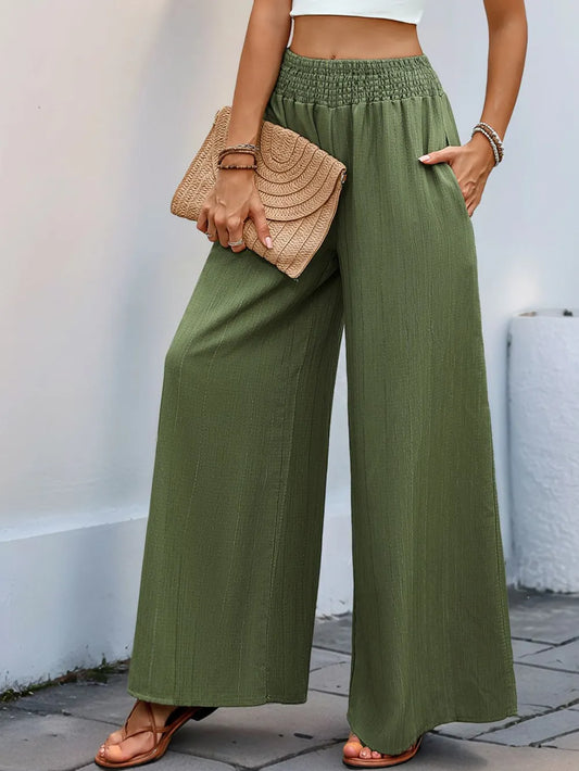 Smocked Wide Leg Pants