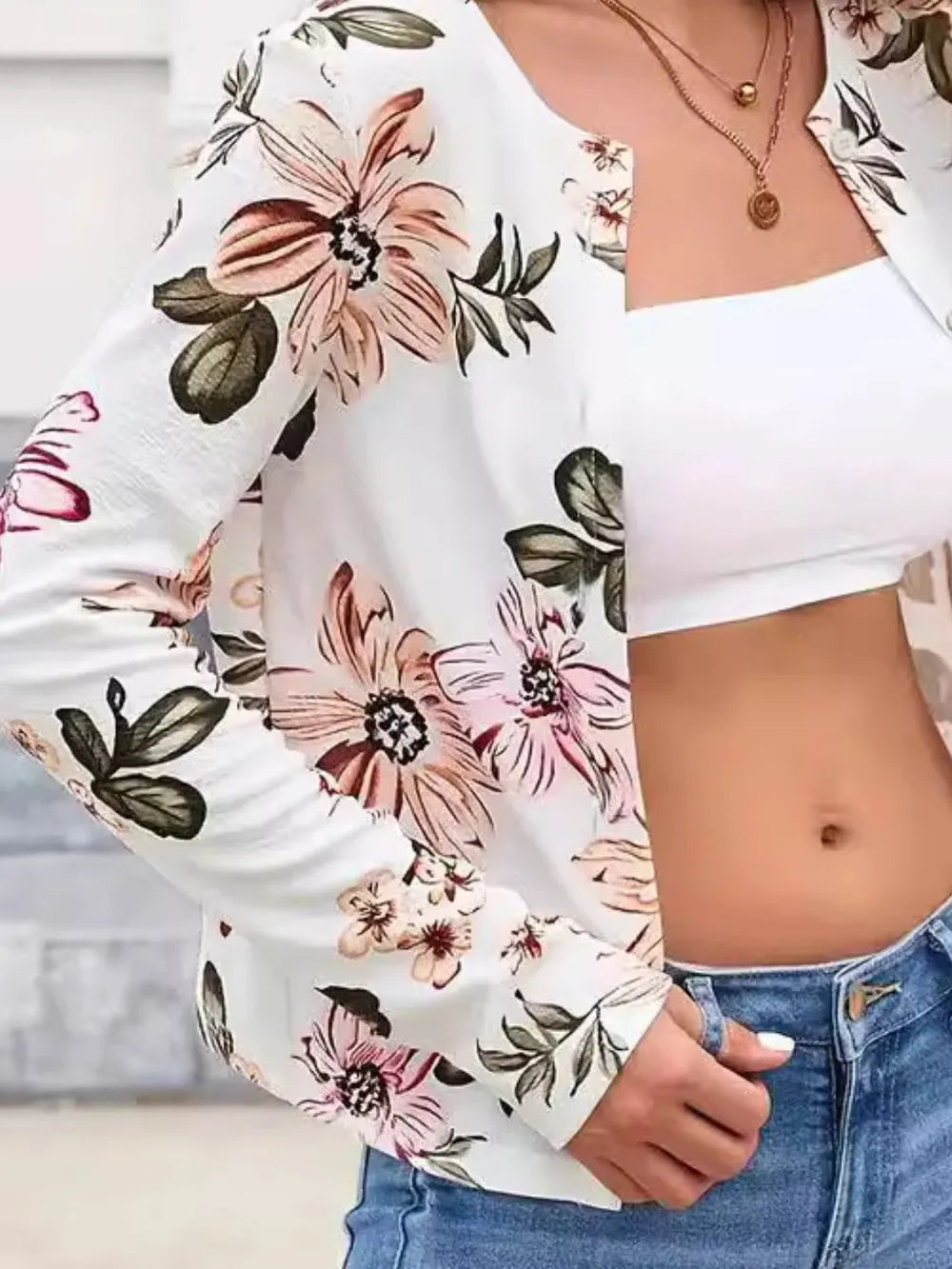 Flower Print Button Up Jacket