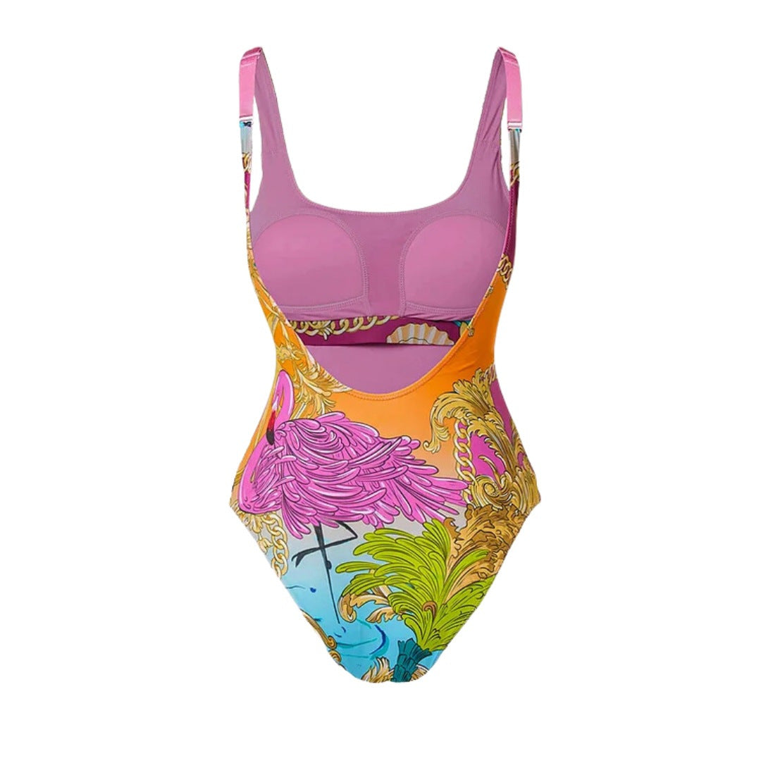 Bright Print One-Piece Swimsuit Set
