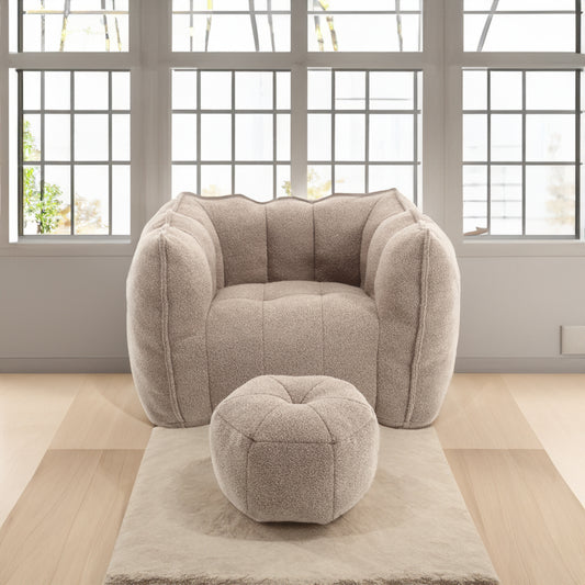 Soft Bean Bag Chair with Footstool - Coffee