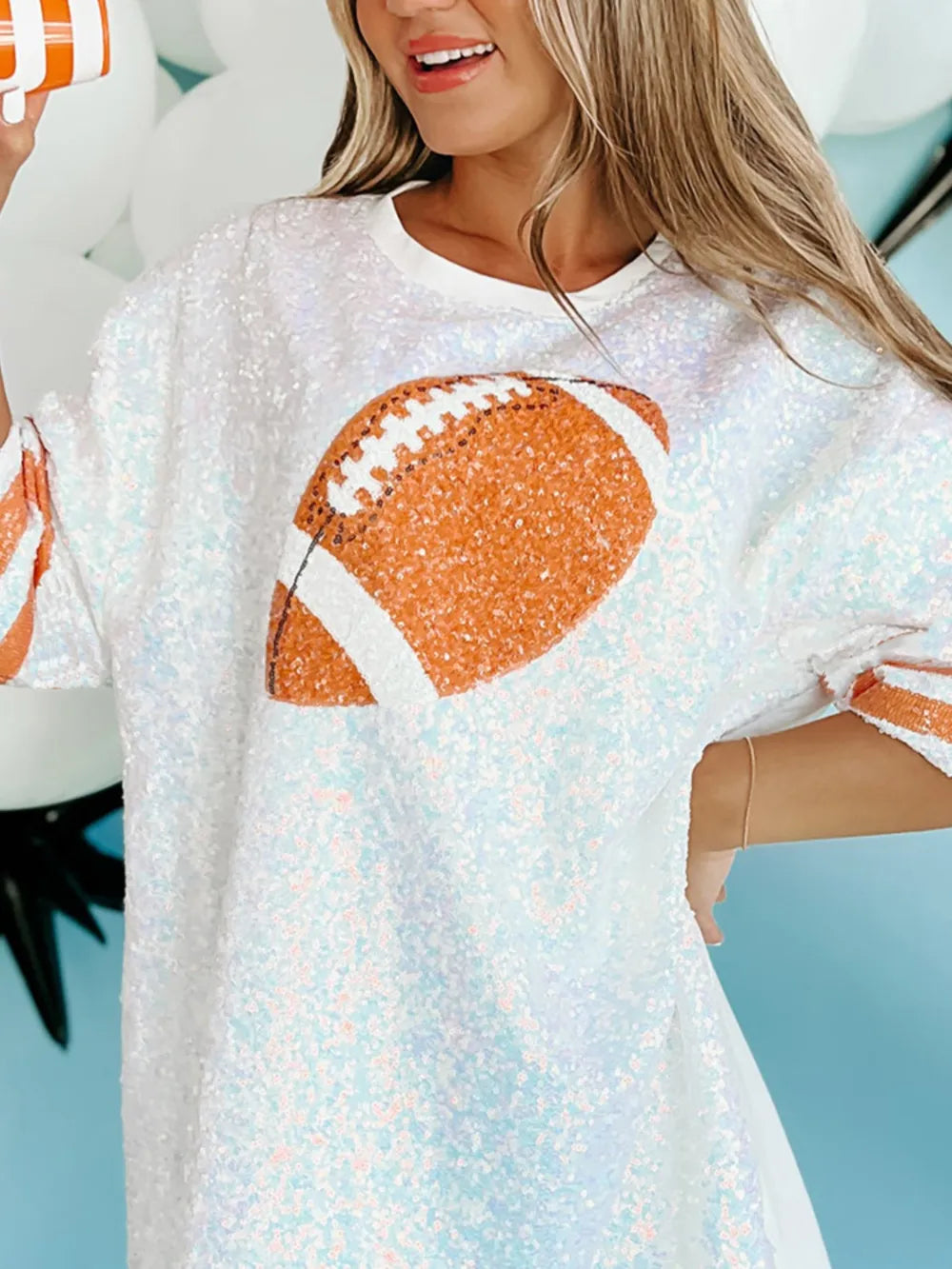 Sequin Football Half Sleeve Shirt Dress