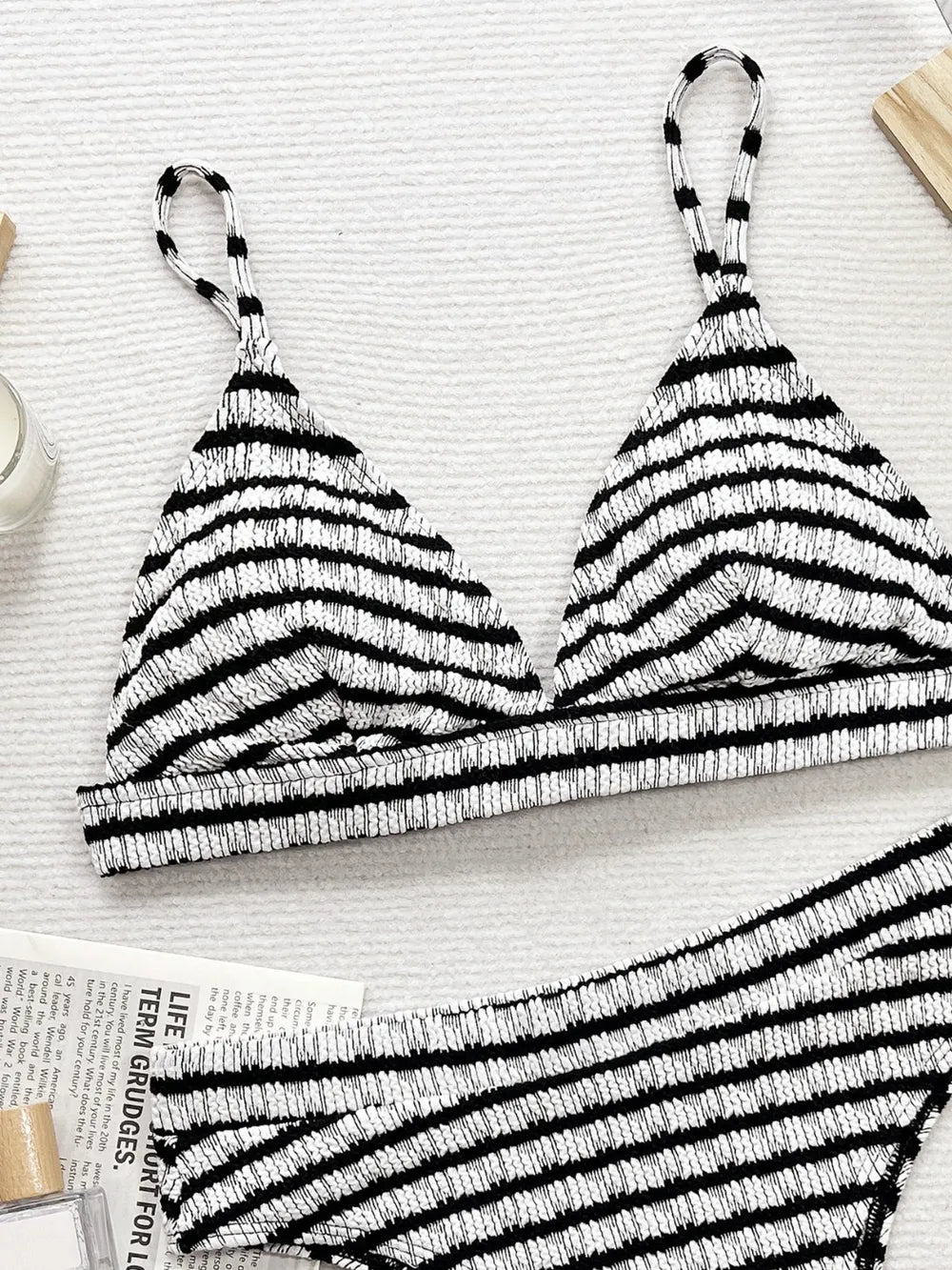 Striped V-Neck Two-Piece Swimsuit