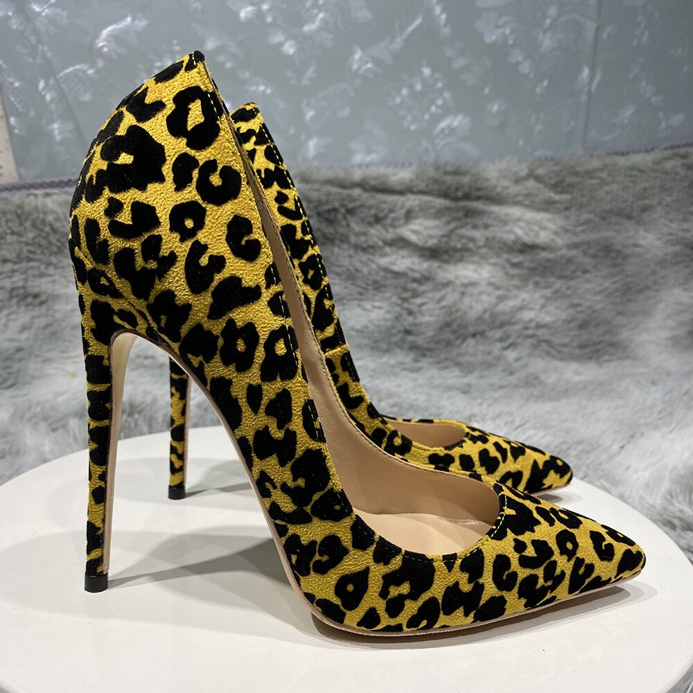 Synthetic Suede Flock Leopard Pointy Toe High Heels