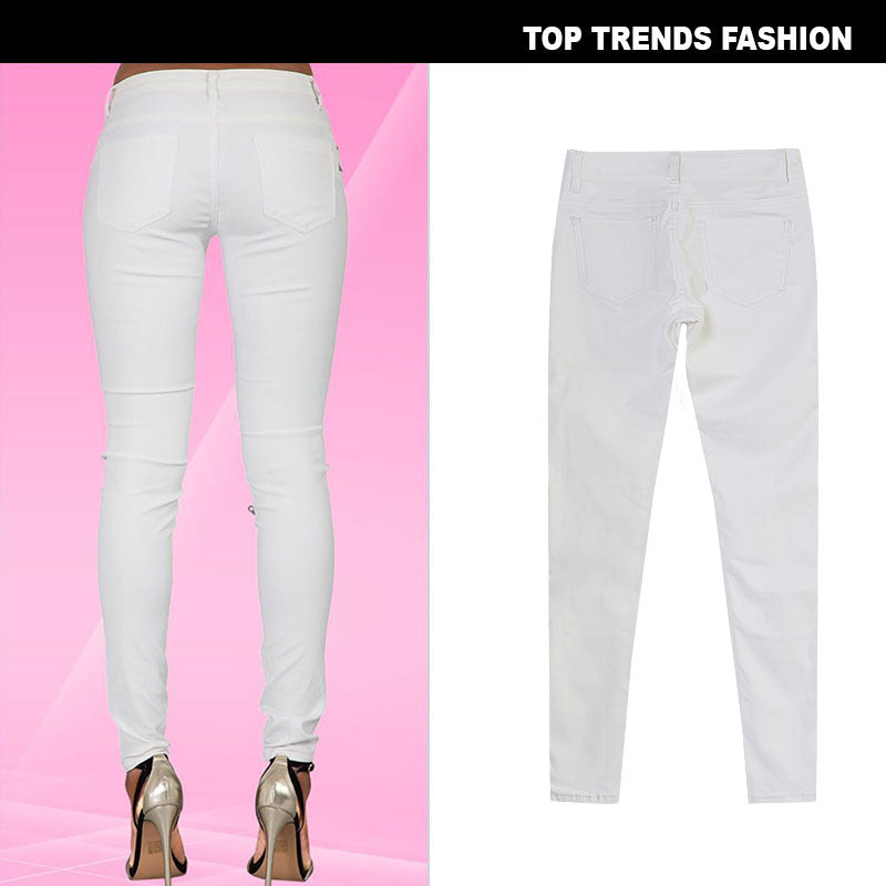 Faux Leather Demin Zipper Tight Fit Jeans