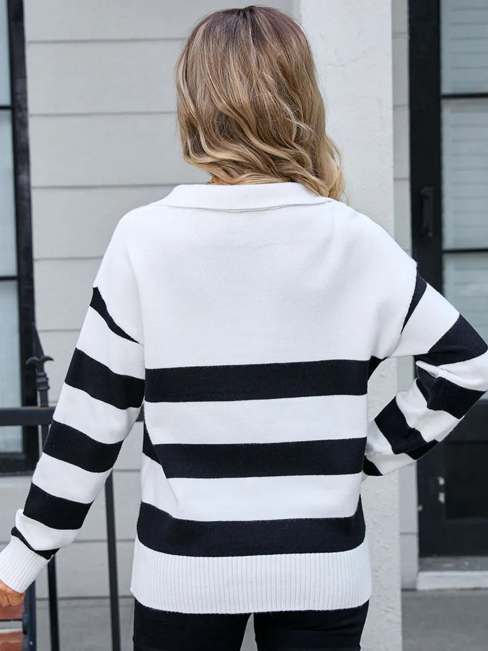 Angel Wings Striped Johnny Collar Sweater