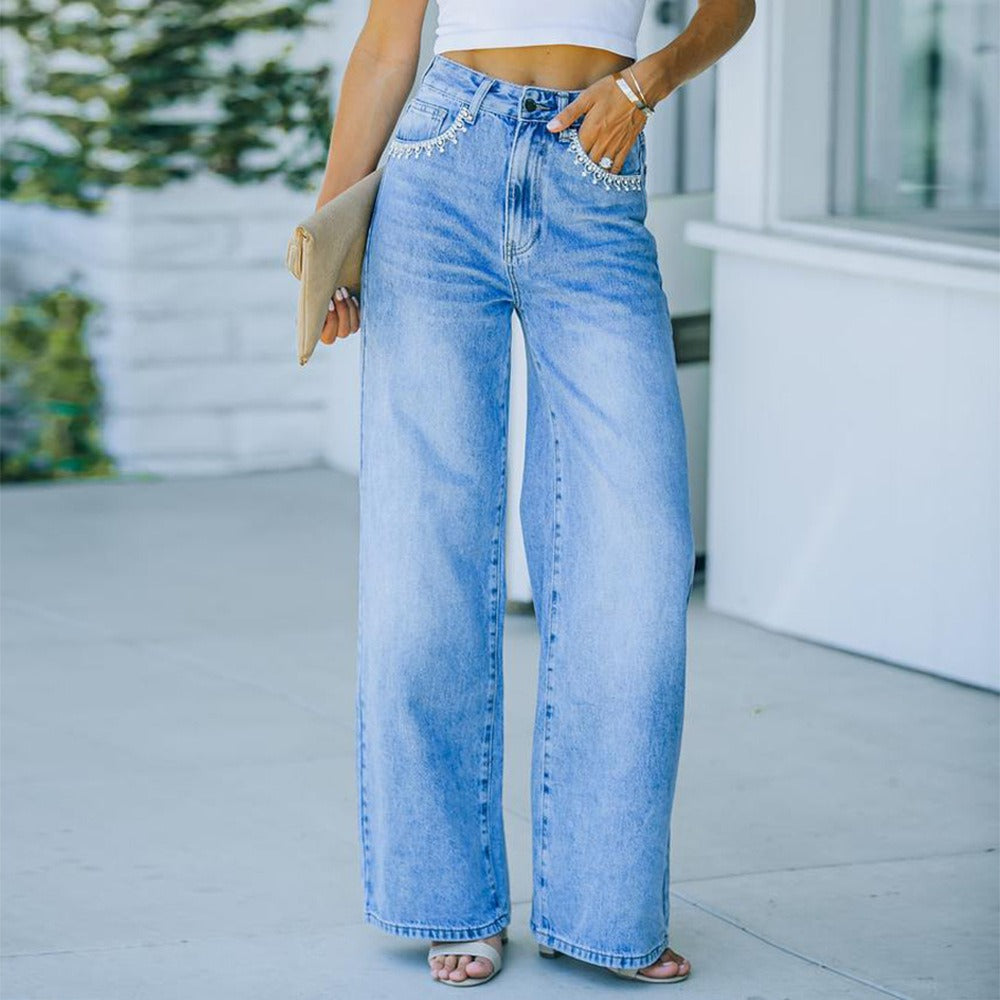 Petal Pocket Loose Washed Jeans