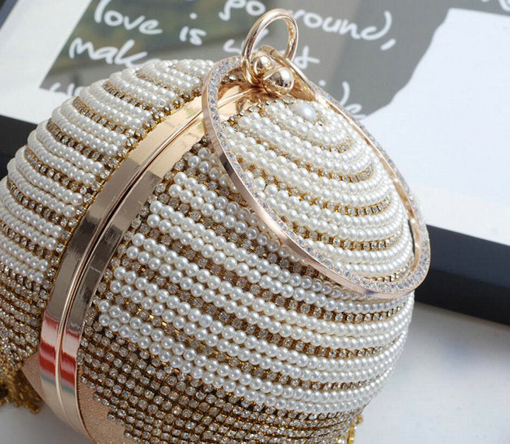 Diamond Tassel Pearl Beaded Clutch