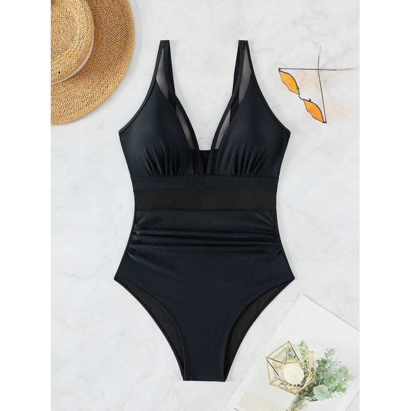 One-piece Mesh Splicing Swimsuit - Plus Size