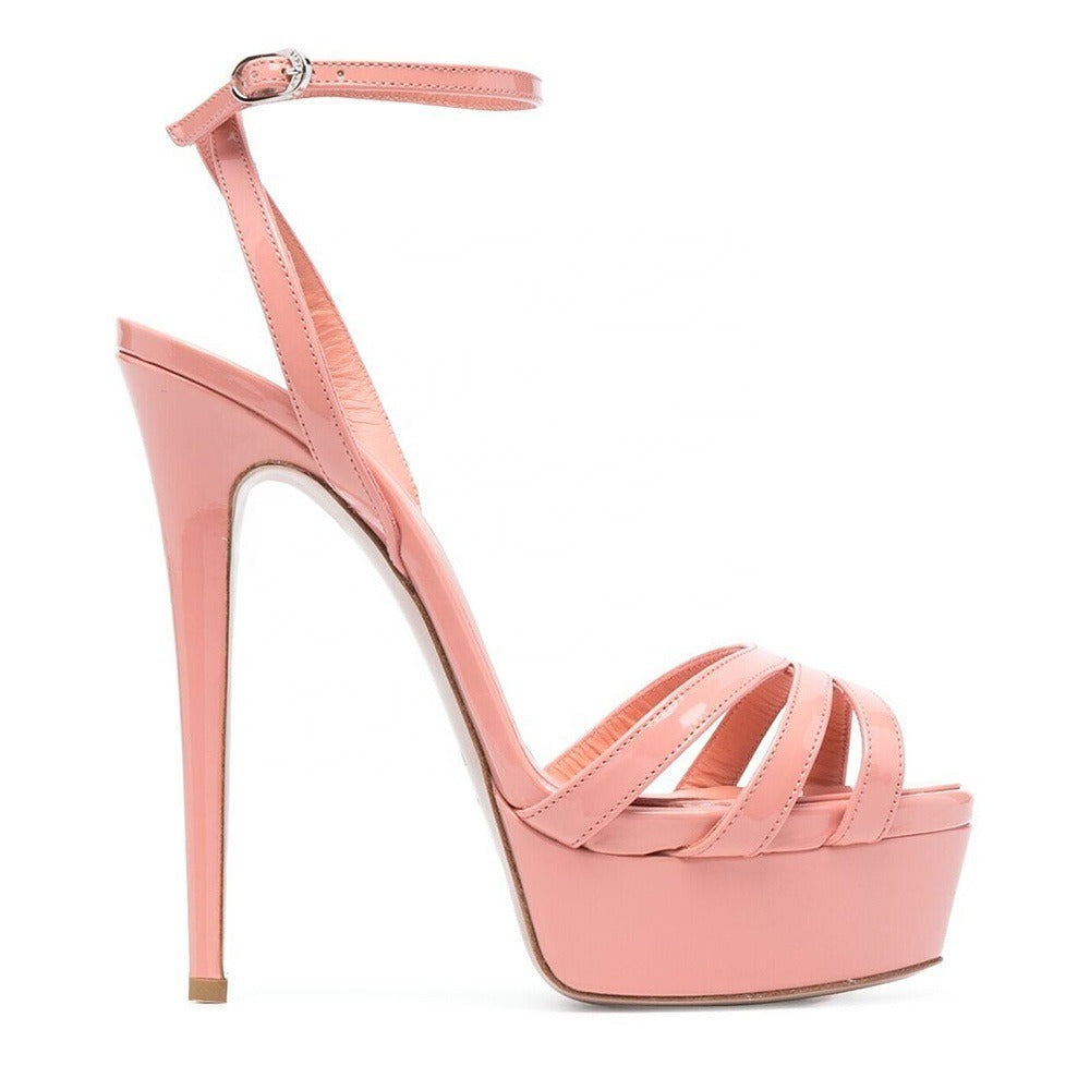 Round Toe Ankle Buckle Platform High Heels